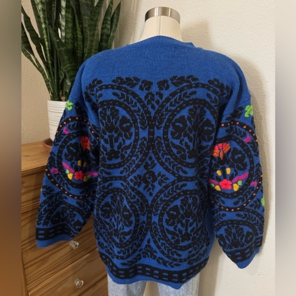 Vintage Western Connection Knit Sweater‎ Boho Cowgirl Floral Statement Medium - Picture 6 of 6